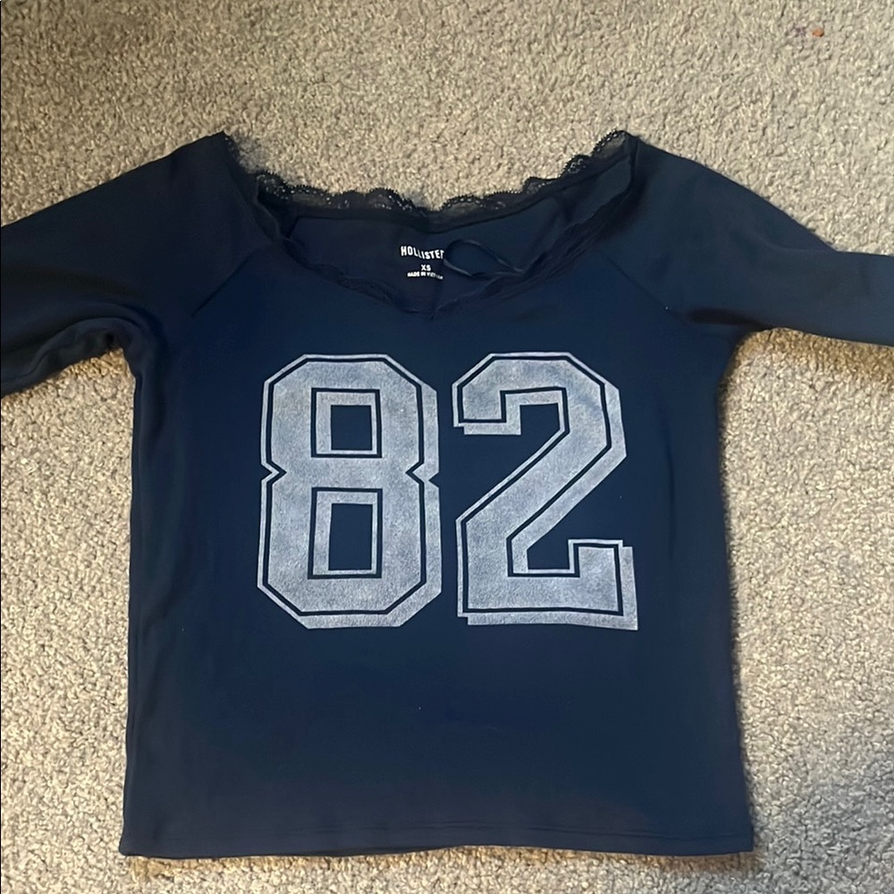 Hollister Dark Blue Lace Top with 82 Graphic